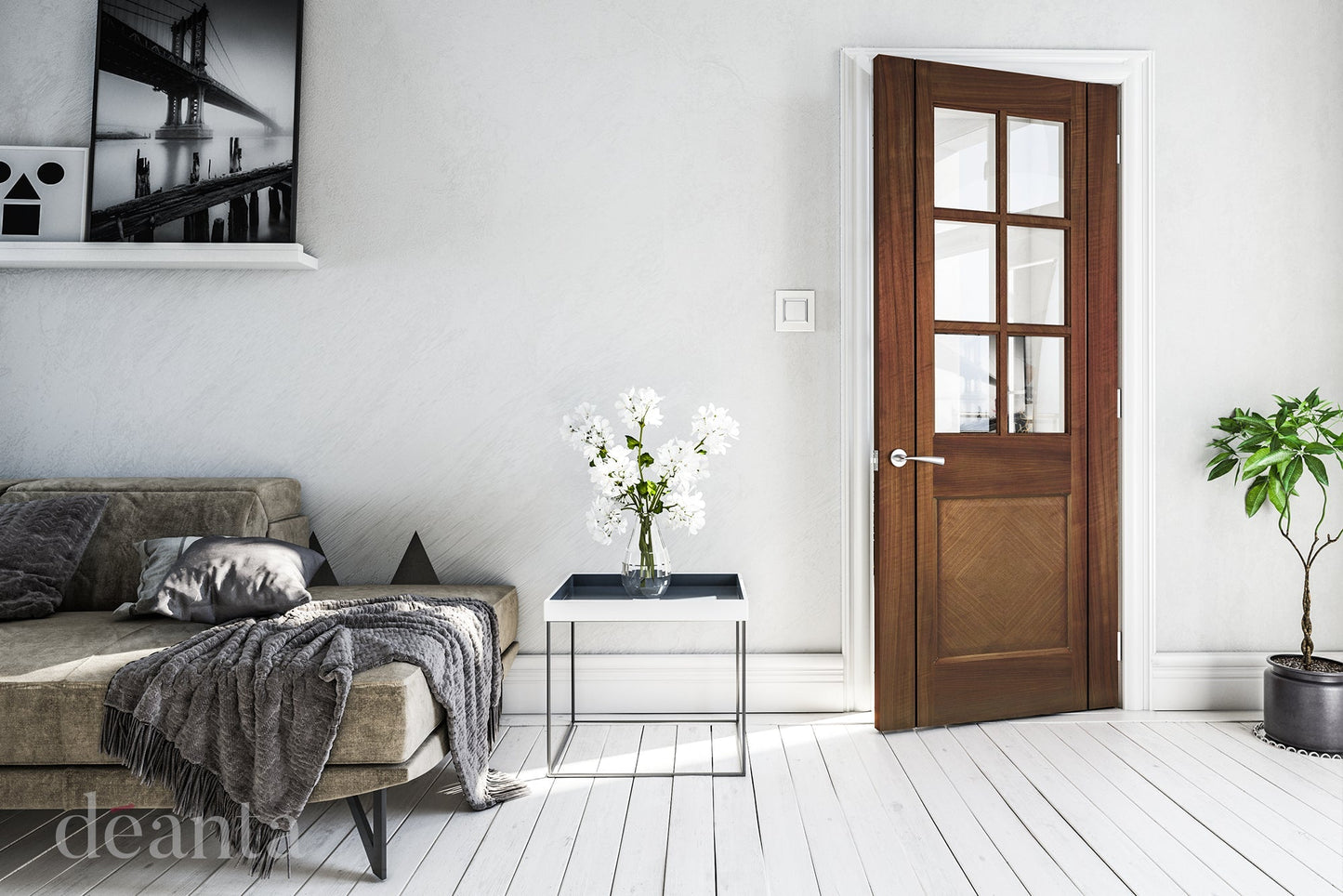 Deanta Internal Kensington Walnut Prefinished Glazed Door