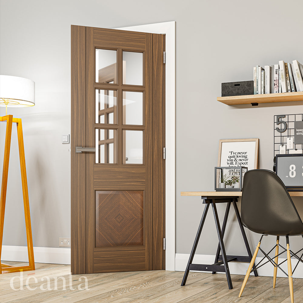 Deanta Internal Kensington Walnut Prefinished Glazed Door