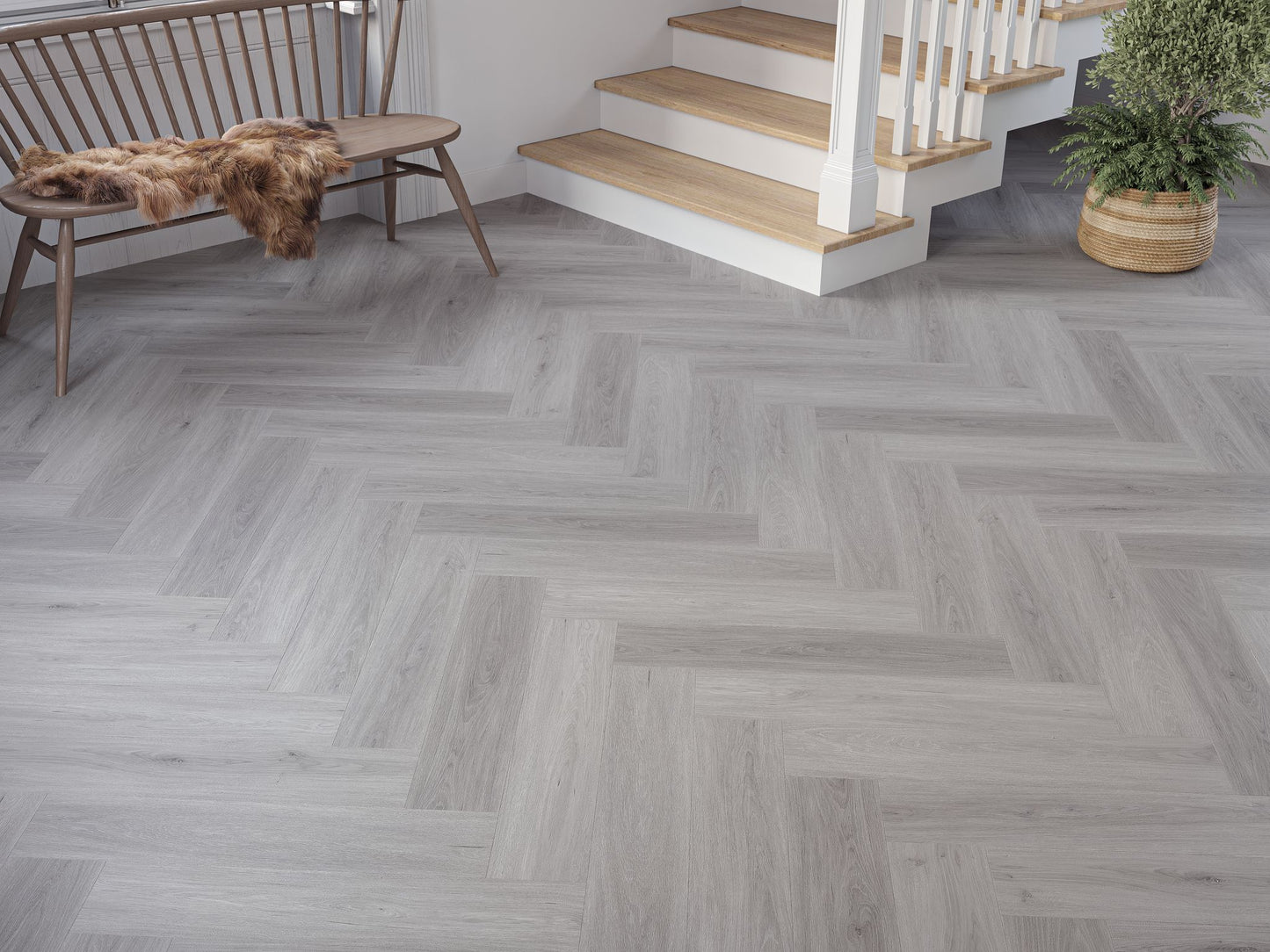 Liberty SPC 6.5mm LVT Flooring Kynance Grey Oak Herringbone Built In Underlay