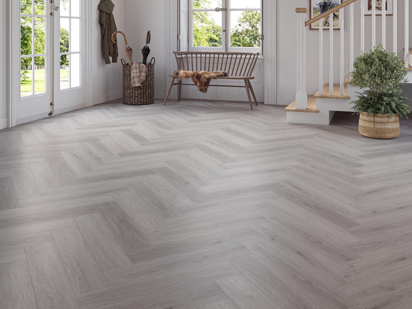 Liberty SPC 6.5mm LVT Flooring Kynance Grey Oak Herringbone Built In Underlay