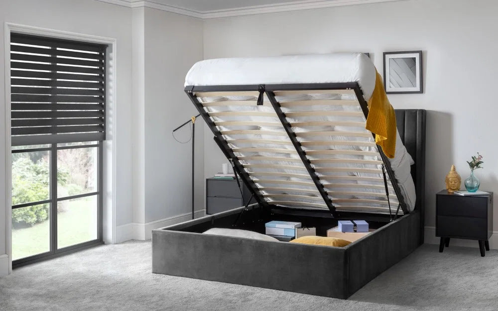 Trinity Langham Scalloped Headboard Storage Ottoman Bed
