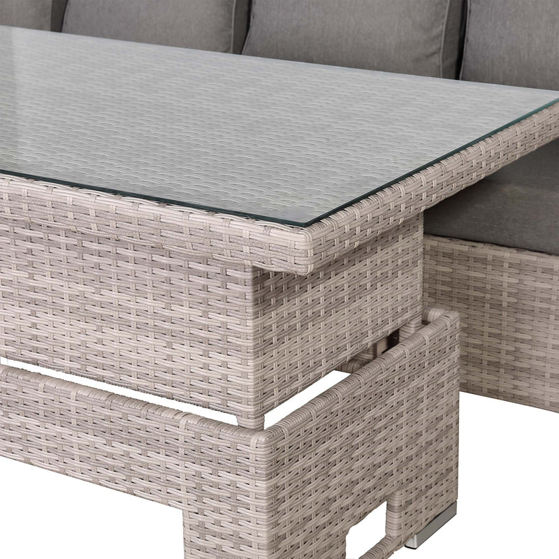 Rattan Republic Large Corner Garden Dining Set with Rising Table in Beige/Grey Left Hand