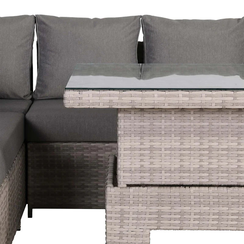 Rattan Republic Large Corner Garden Dining Set with Rising Table in Beige/Grey Left Hand
