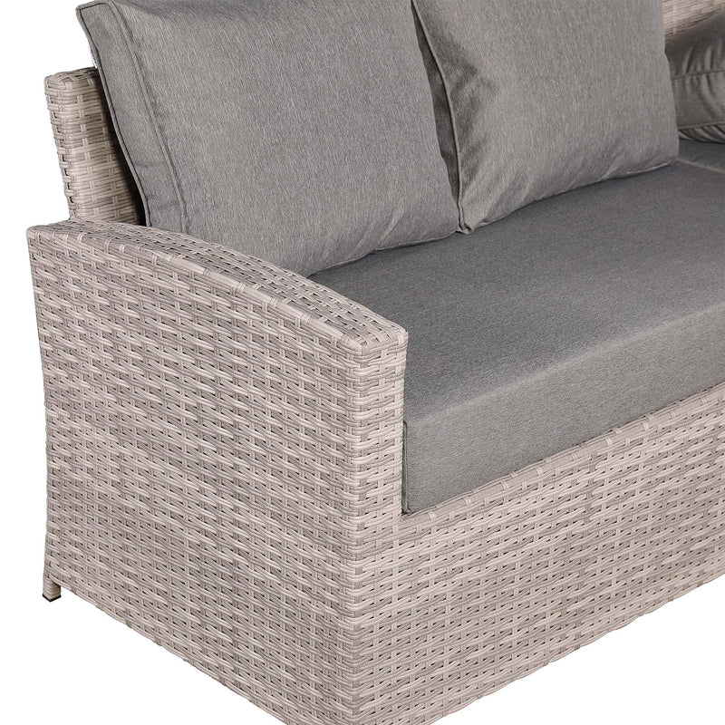 Rattan Republic Large Corner Garden Dining Set with Rising Table in Beige/Grey Left Hand