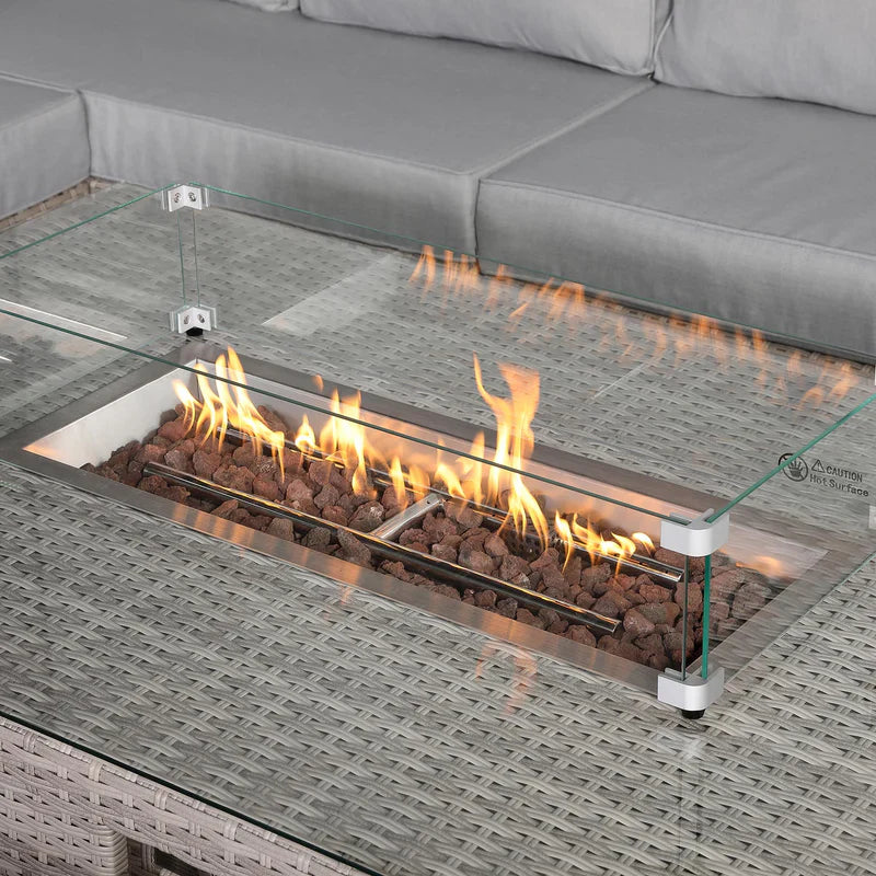 Rattan Republic Large Right-Hand Rattan Garden Corner Sofa Set with Rising Fire Pit