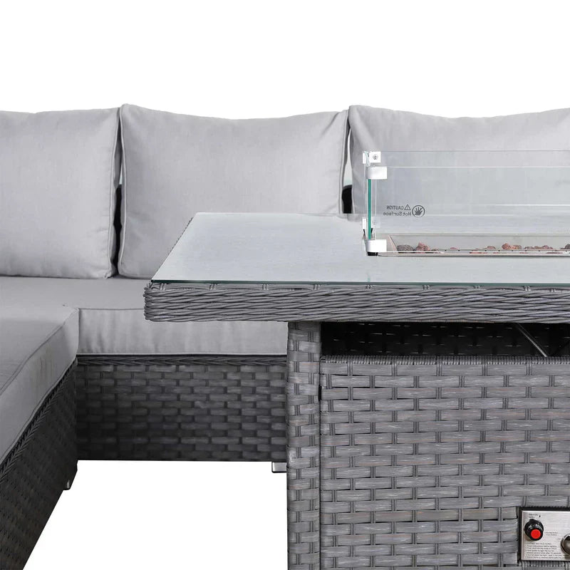 Rattan Republic Corner Garden Dining Set with Firepit Table