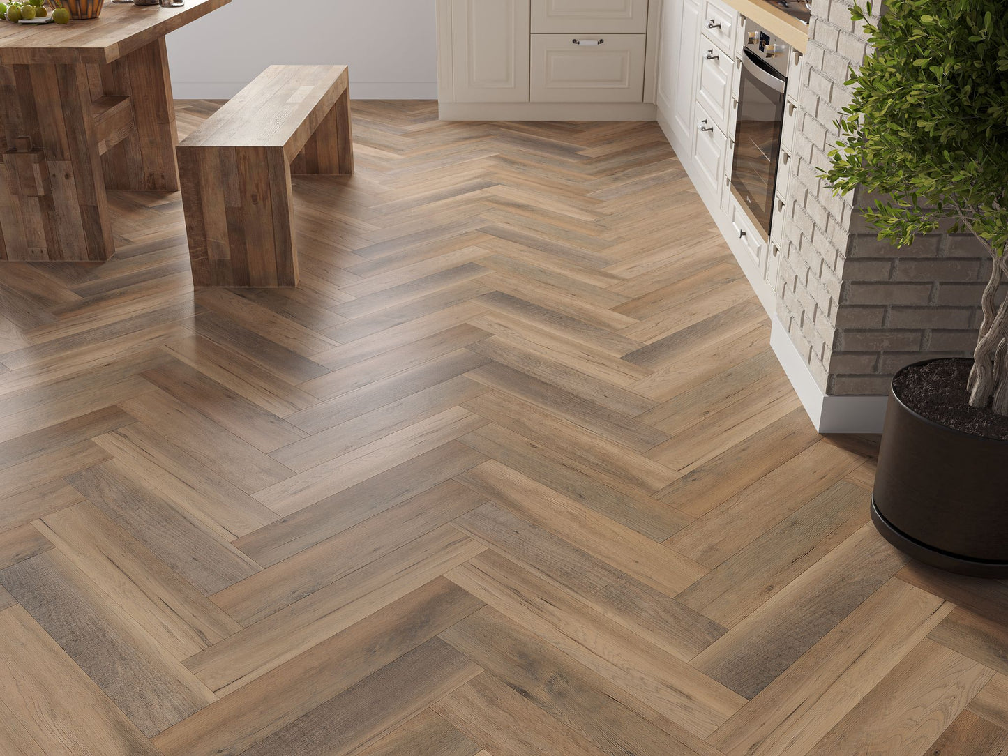 Liberty SPC 6.5mm LVT Flooring Marazion Oak Herringbone Rigid Core Built In Underlay