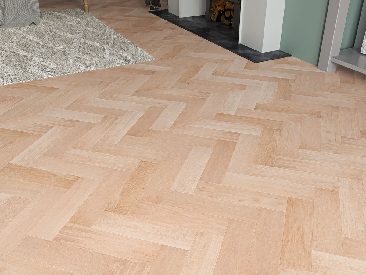 Liberty Herringbone 10 x 80mm Engineered Real Wood Flooring Natural Oak Unfinished