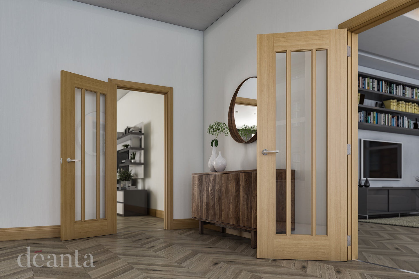 Deanta Internal Norwich Oak Unfinished Glazed Door
