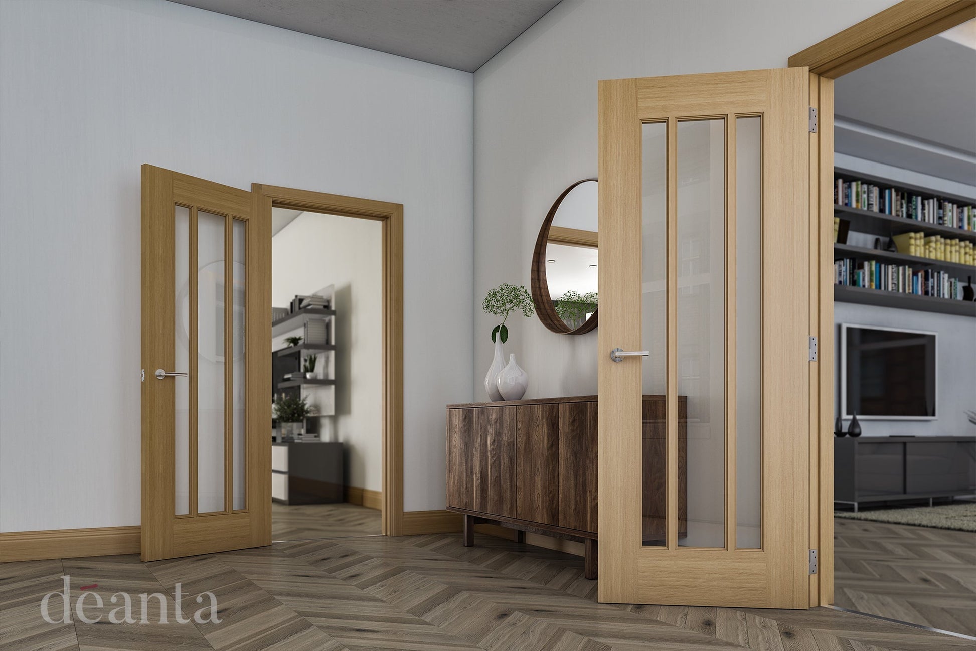 Deanta Internal Norwich Oak Unfinished Glazed Door