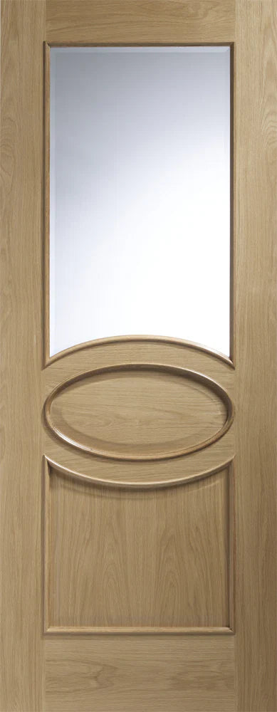 XL Joinery Internal Oak Calabria Door Glazed With Clear Bevelled Glass