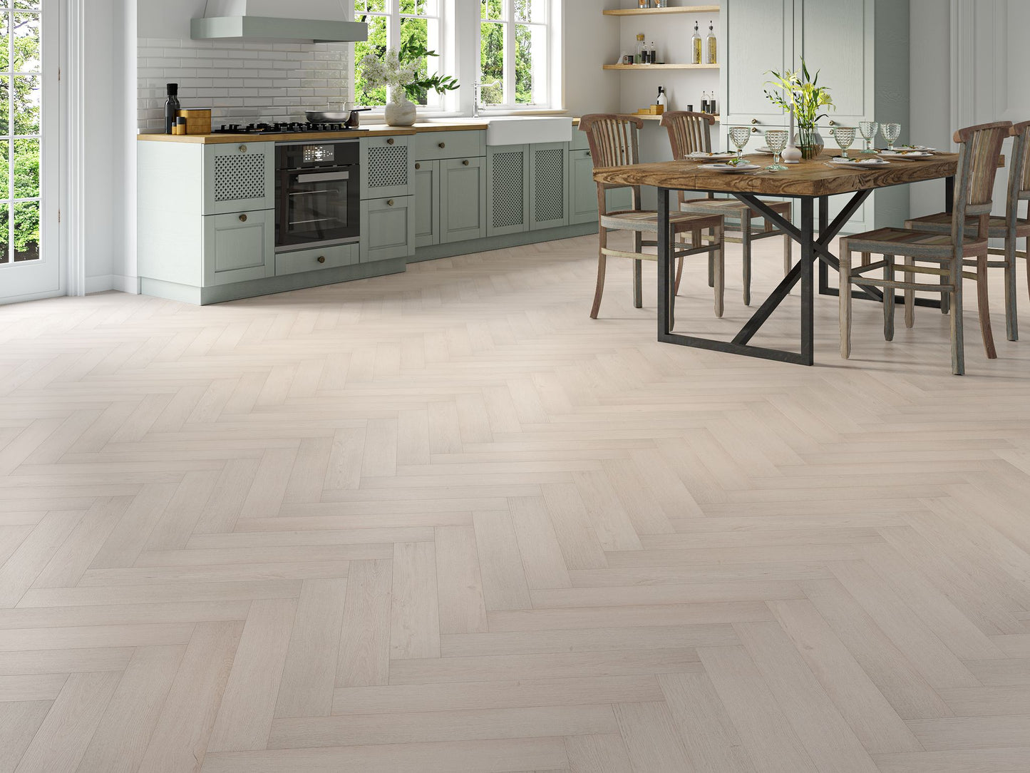 Liberty Oakleigh Deluxe 12mm Laminate Flooring Malham Oak Light Grey Herringbone
