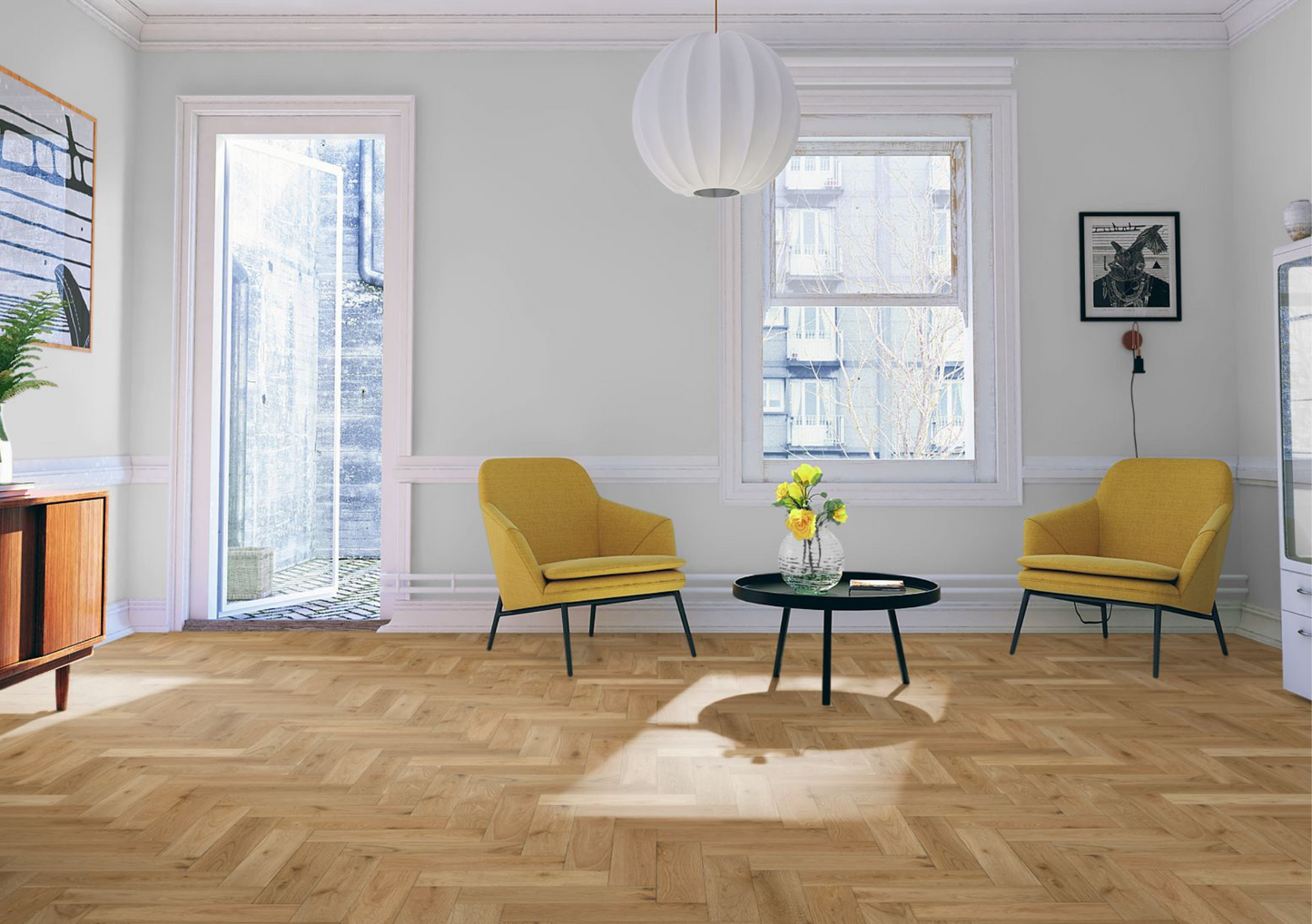 Liberty Natural Oak Matt Lacquered & Brushed Herringbone Engineered Wood Flooring 15mm x 90mm