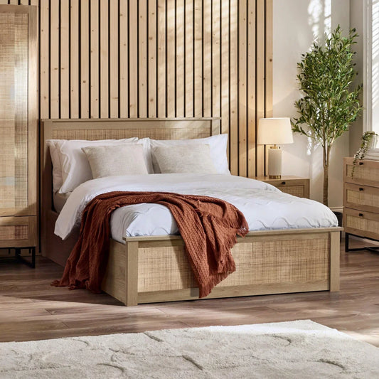 Trinity Padstow Oak Rattan Ottoman Storage Bed