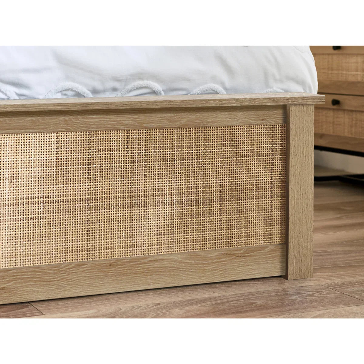 Trinity Padstow Oak Rattan Ottoman Storage Bed