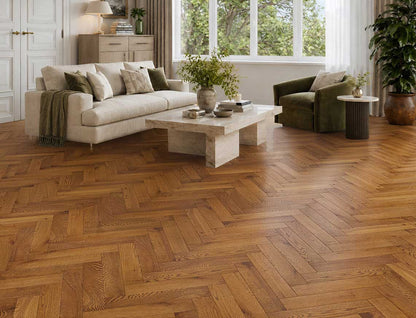 Liberty Fitzroy Dark Oak 18x70mm Solid Oak Herringbone Wood Flooring UV Oiled