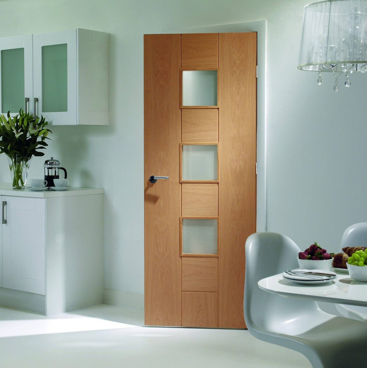 Internal Oak Messina Door Glazed With Obscure Glass