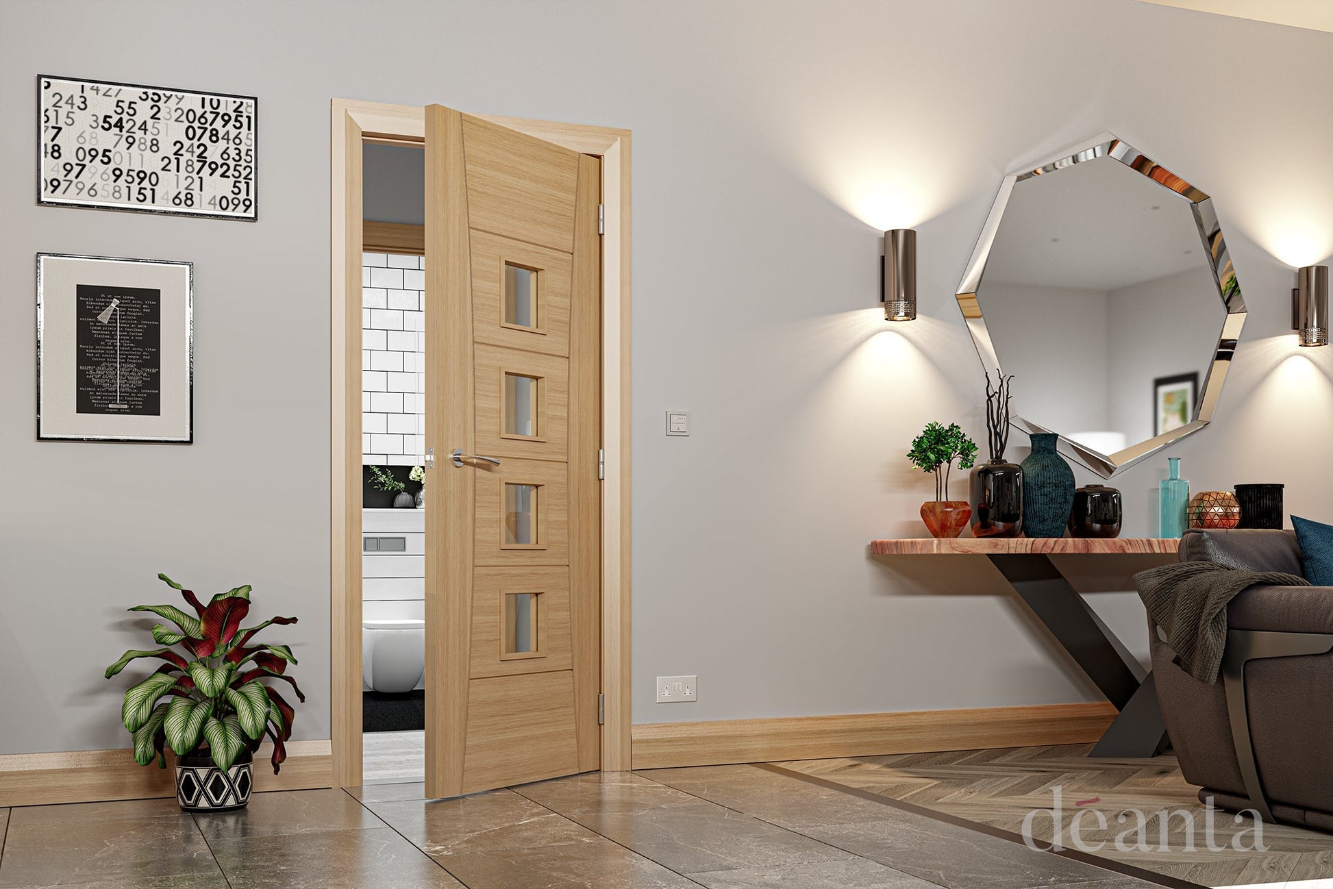 Deanta Internal Pamplona Oak Prefinished Glazed Fire Door