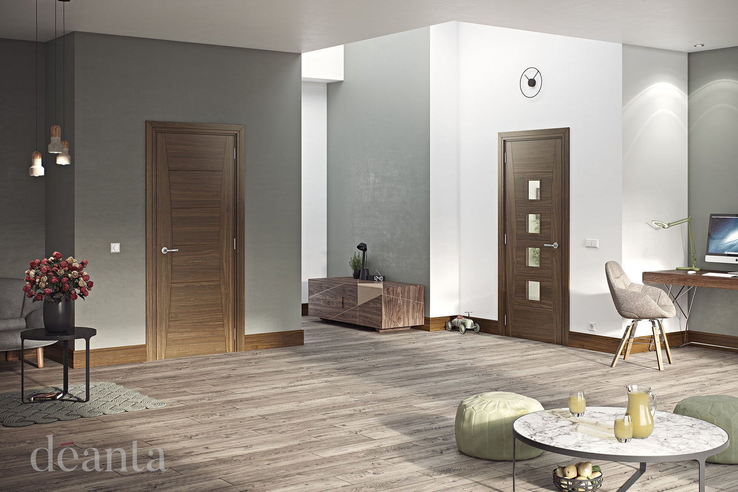 Deanta Internal Pamplona Walnut Prefinished Glazed Fire Door
