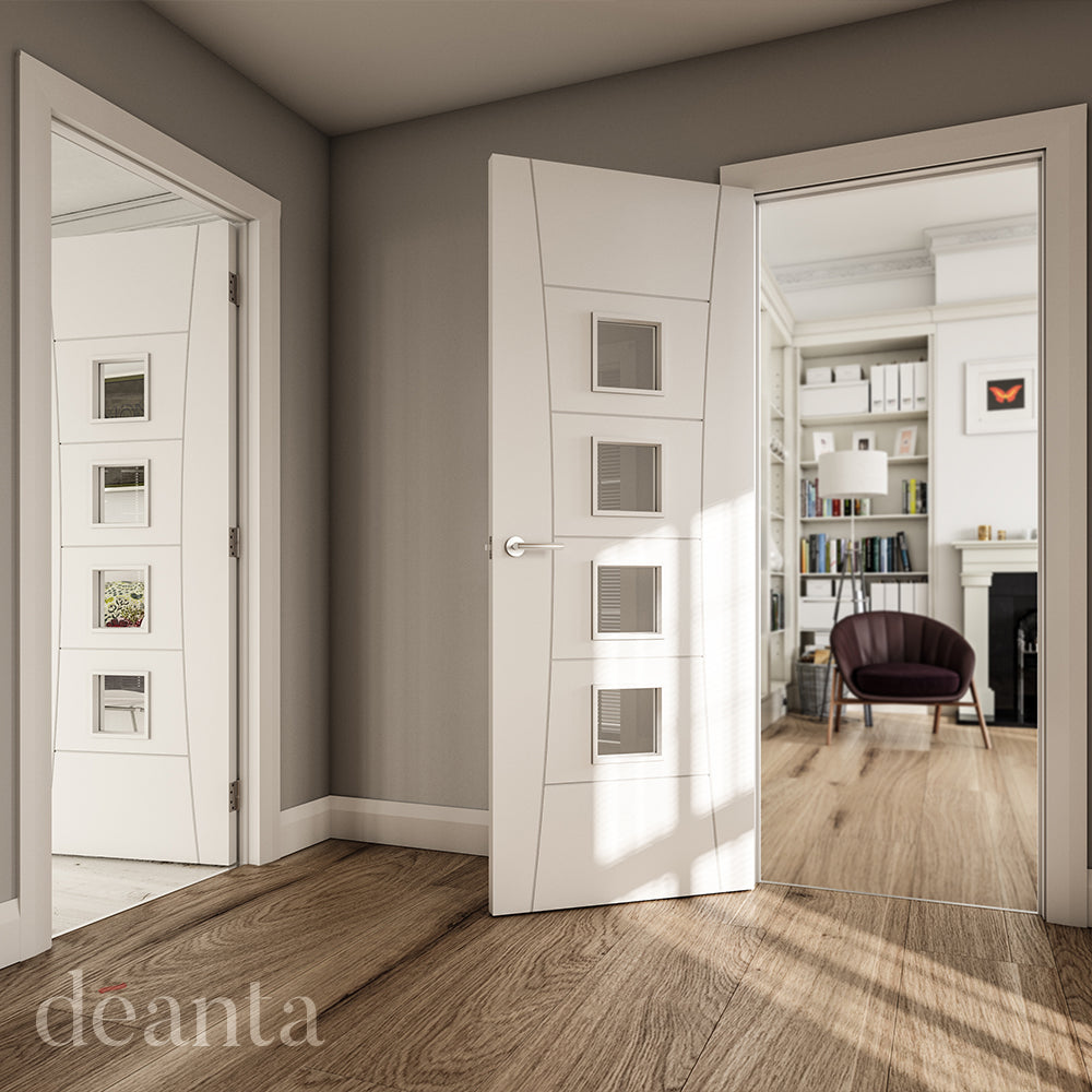 Deanta Internal Pamplona White Primed Glazed Fire Door