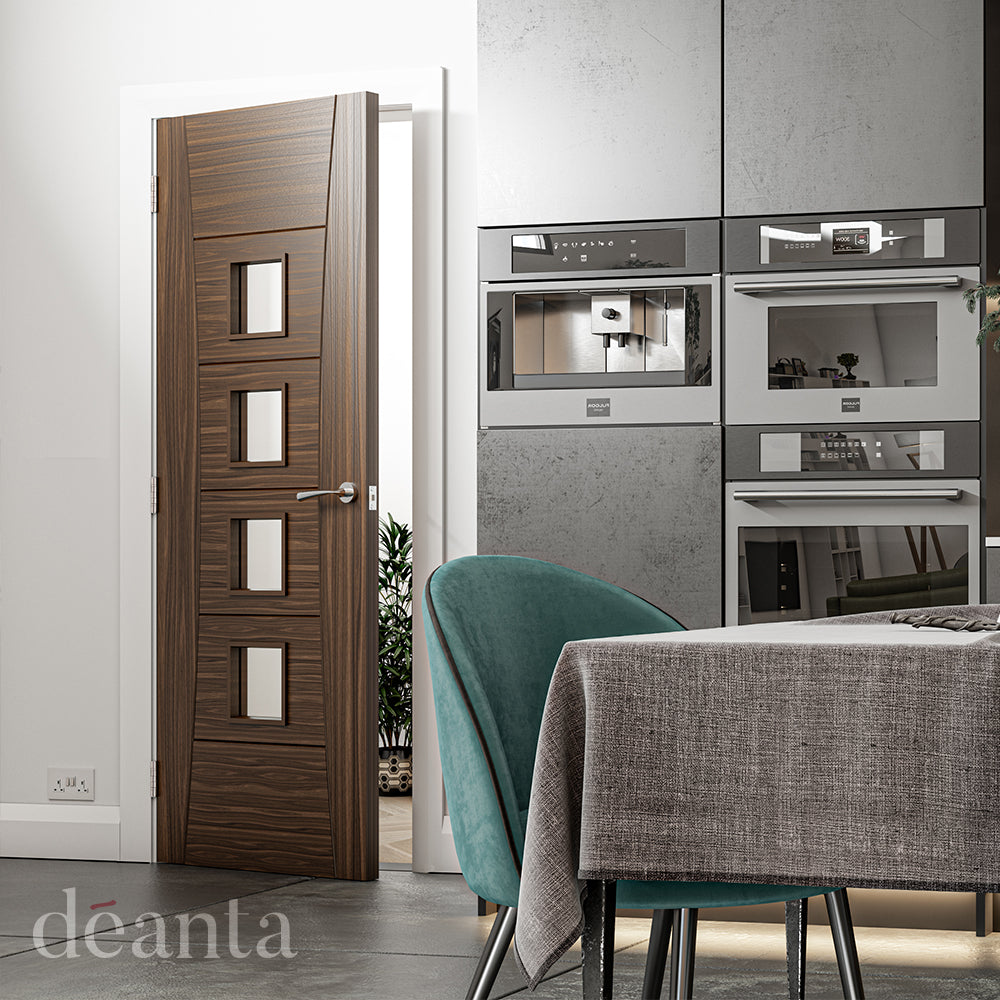 Deanta Internal Pamplona Walnut Prefinished Glazed Fire Door