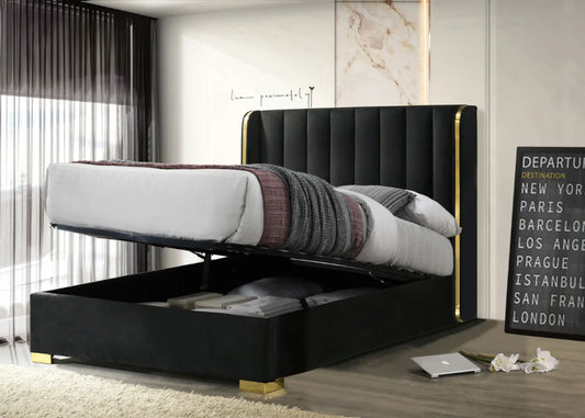 Sareer Phoenix Black Fabric Bed Ottoman