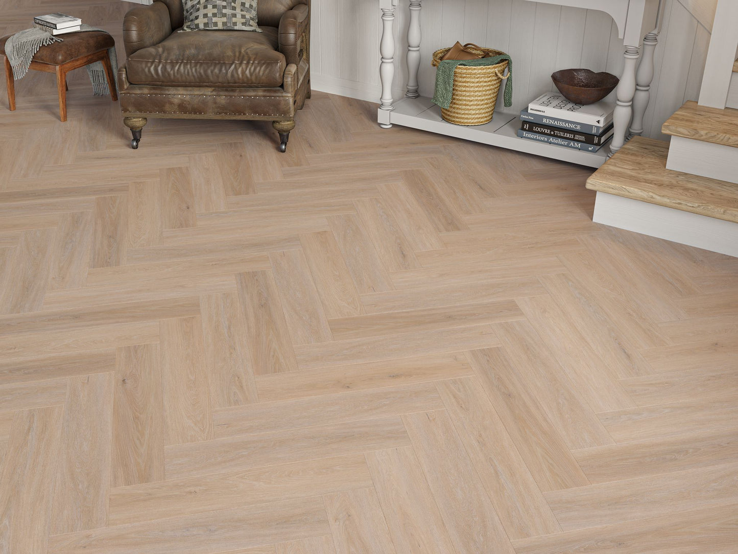 Liberty SPC 6.5mm LVT Flooring Porthcurno Oak Herringbone Rigid Core Built In Underlay