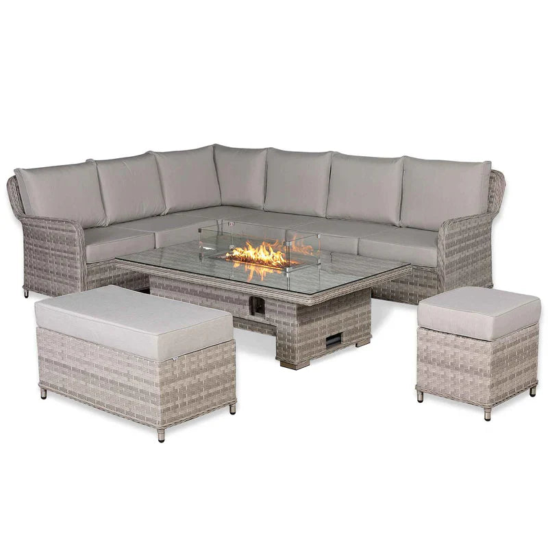 Rattan Republic Large Left-Hand Corner Garden Sofa Set with Rising Fire Pit Table