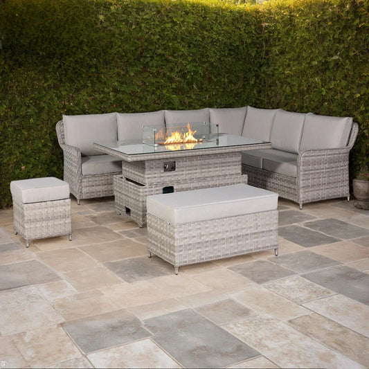Rattan Republic Large Right-Hand Corner Garden Sofa Set with Rising Fire Pit Table