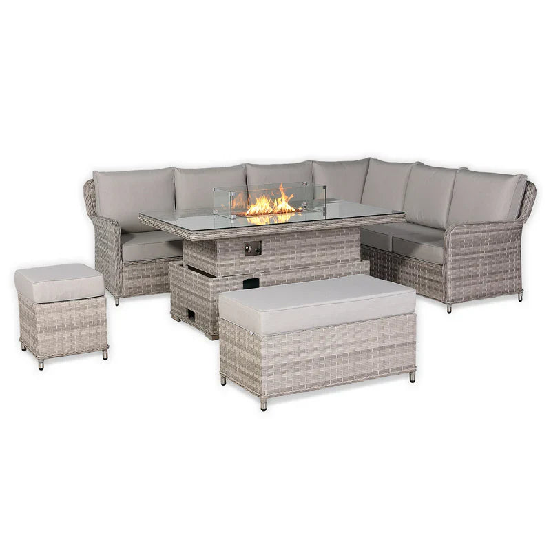 Rattan Republic Large Right-Hand Corner Garden Sofa Set with Rising Fire Pit Table
