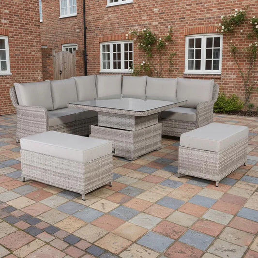 Rattan Republic Large Equal Rattan Garden Corner Sofa Set with Rising Table
