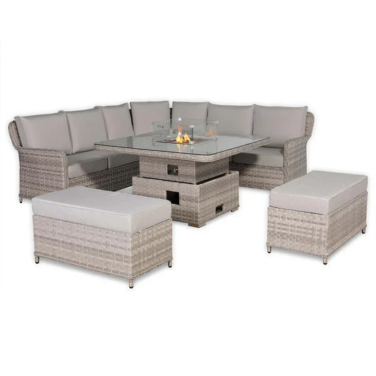 Rattan Republic Luxury Large Equal Corner Garden Sofa Set With Fire Pit