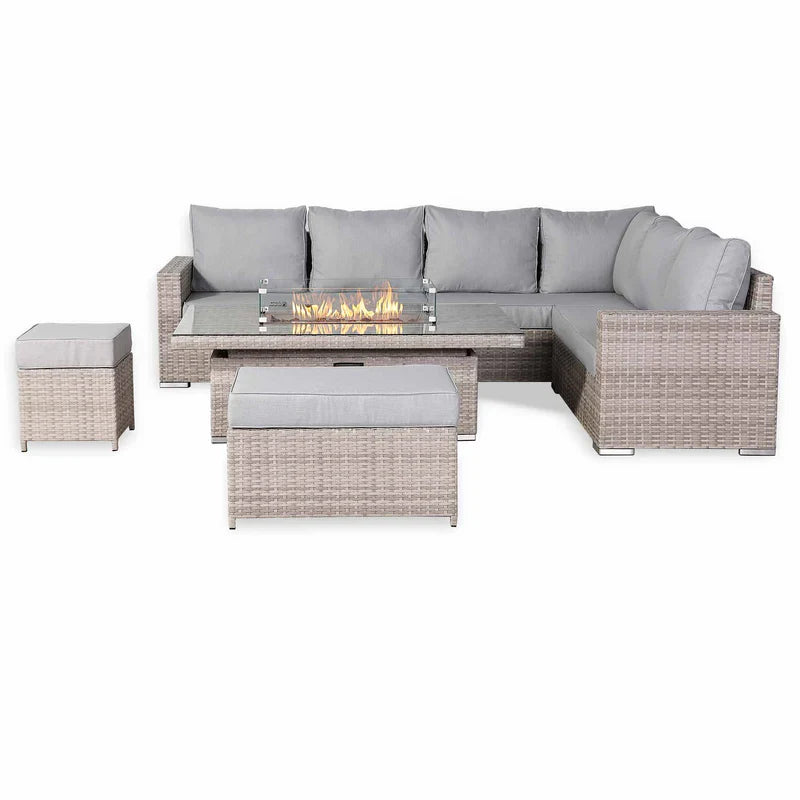 Rattan Republic Large Right-Hand Rattan Garden Corner Sofa Set with Rising Fire Pit