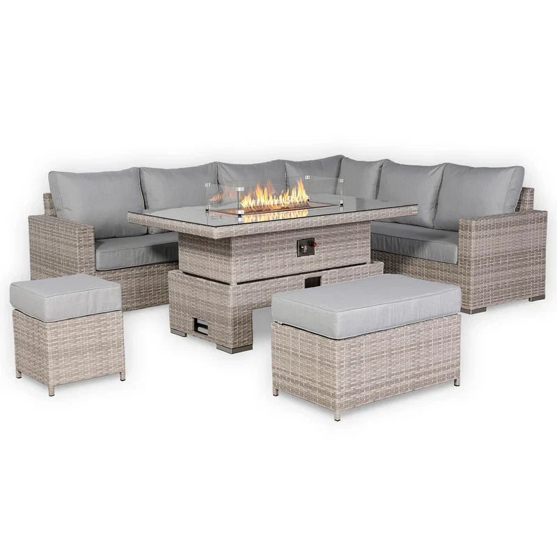 Rattan Republic Large Right-Hand Rattan Garden Corner Sofa Set with Rising Fire Pit