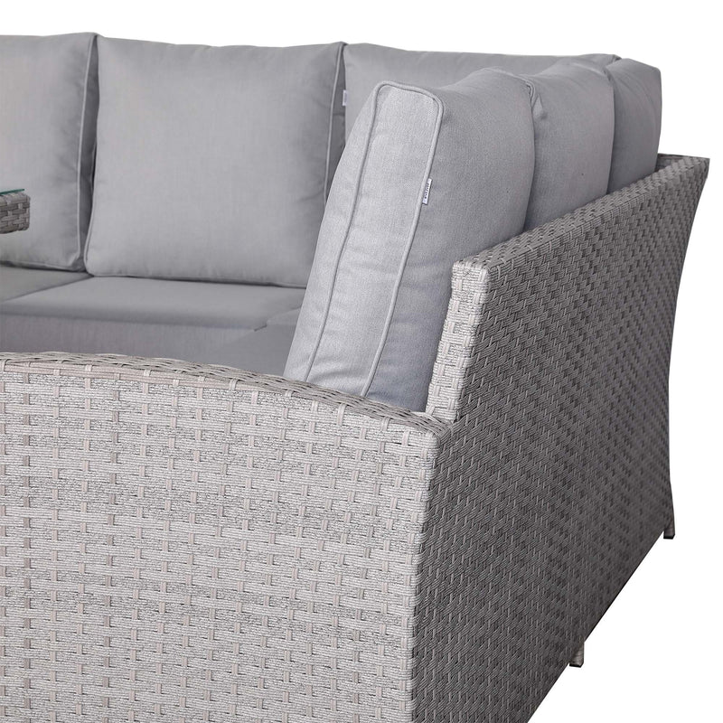Rattan Republic Large Corner Garden Dining Set with Rising Table in Beige/Grey Right Hand
