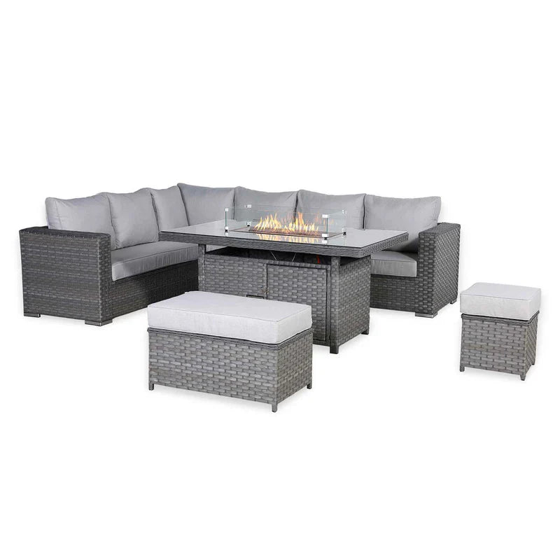 Rattan Republic Corner Garden Dining Set with Firepit Table