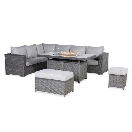 Rattan Republic Corner Garden Dining Set with Firepit Table