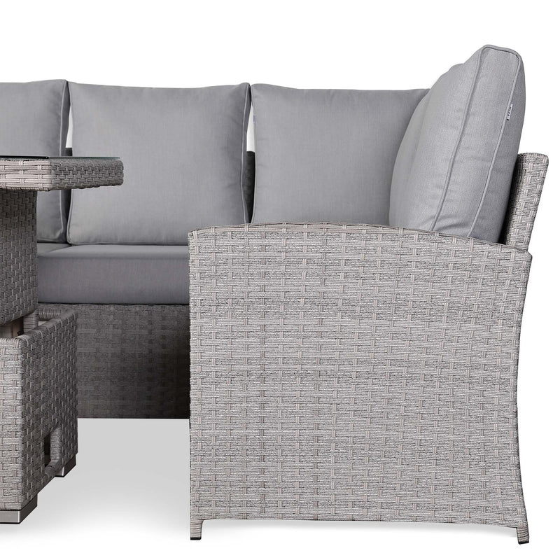 Rattan Republic Large Corner Garden Dining Set with Rising Table in Beige/Grey Right Hand