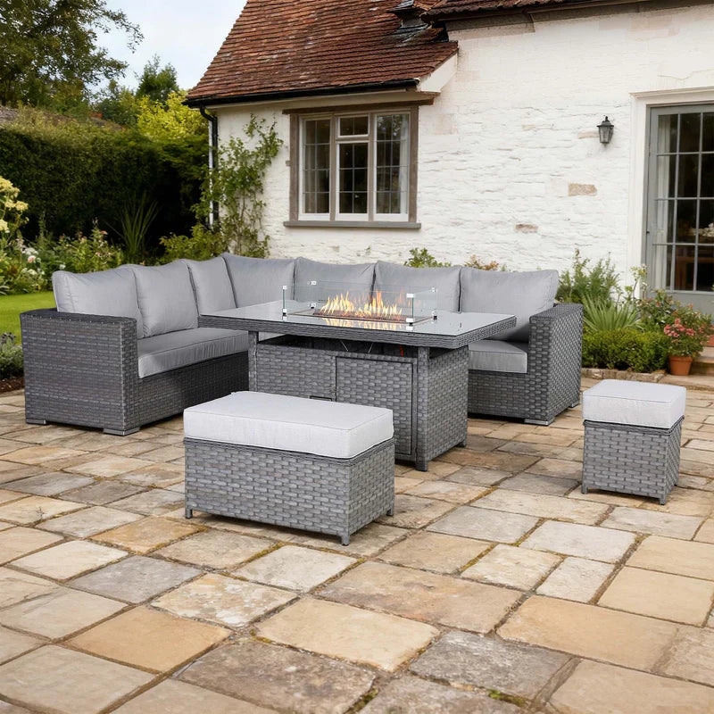 Rattan Republic Corner Garden Dining Set with Firepit Table