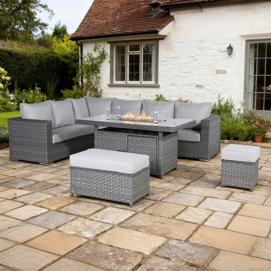 Rattan Republic Corner Garden Dining Set with Firepit Table