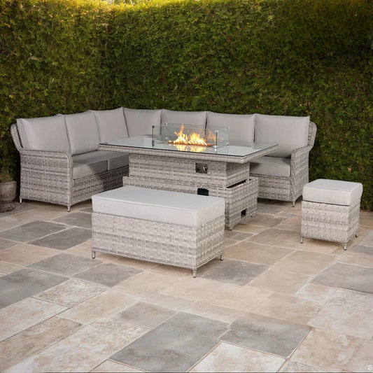 Rattan Republic Large Left-Hand Corner Garden Sofa Set with Rising Fire Pit Table