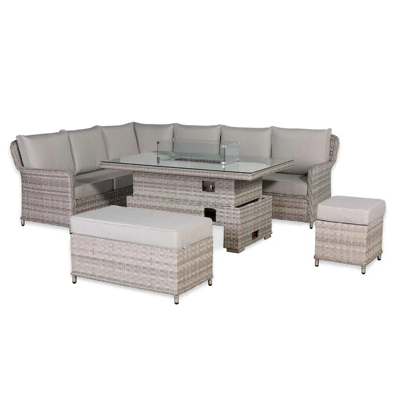 Rattan Republic Large Left-Hand Corner Garden Sofa Set with Rising Fire Pit Table