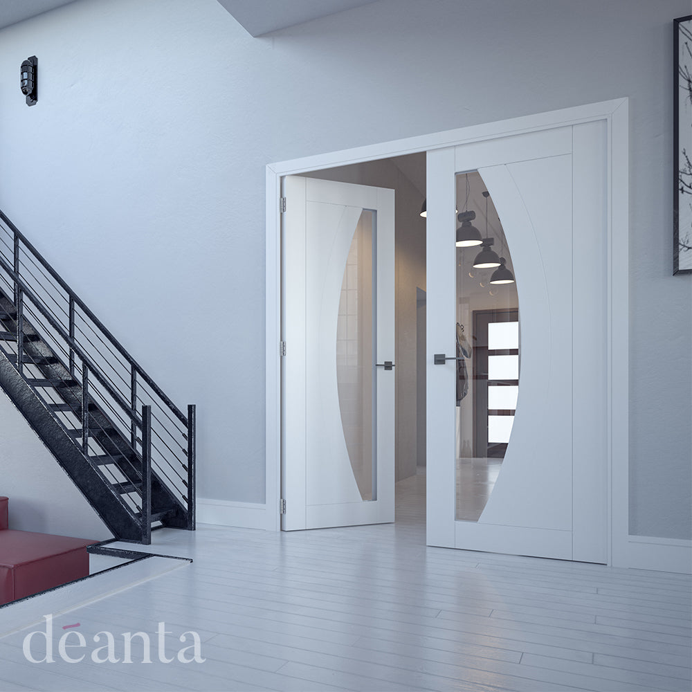 Deanta Internal Ravello White Primed Glazed Door