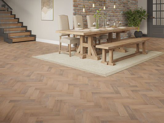 Liberty Wood Herringbone Real Wood 10mm Engineered Flooring Regent Oak Brushed Lacquered Finish