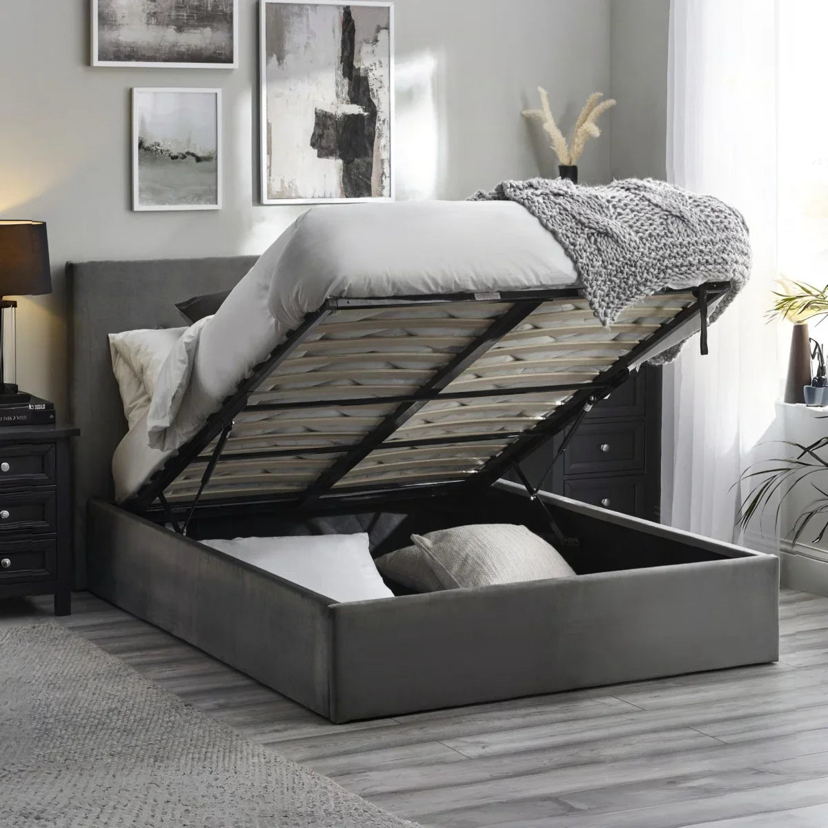 Trinity Shoreditch Lift-Up Storage Ottoman Fabric Bed