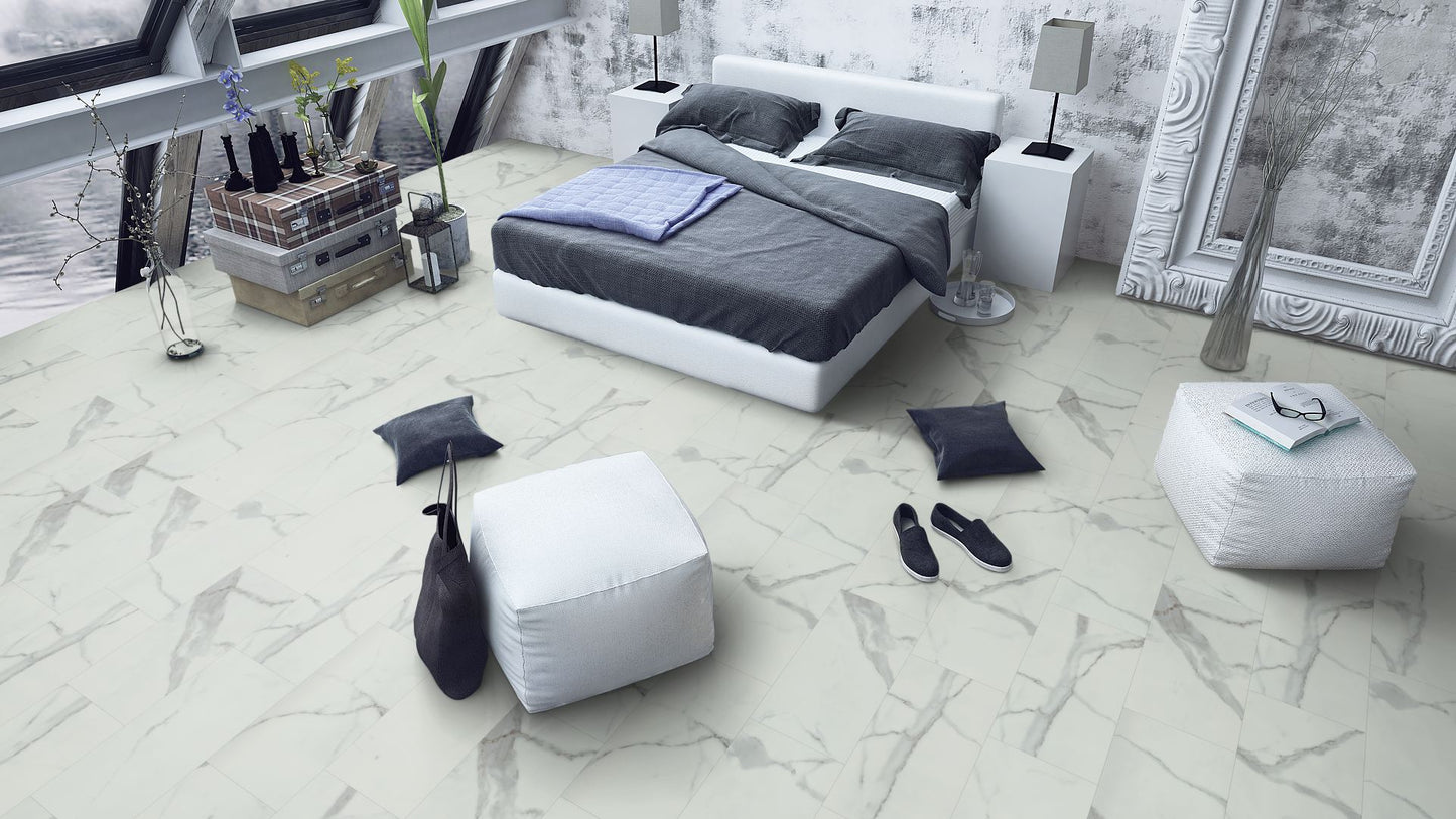 Liberty Lignum Core Tile Carrara White Marble Matt SPC Rigid Vinyl Flooring