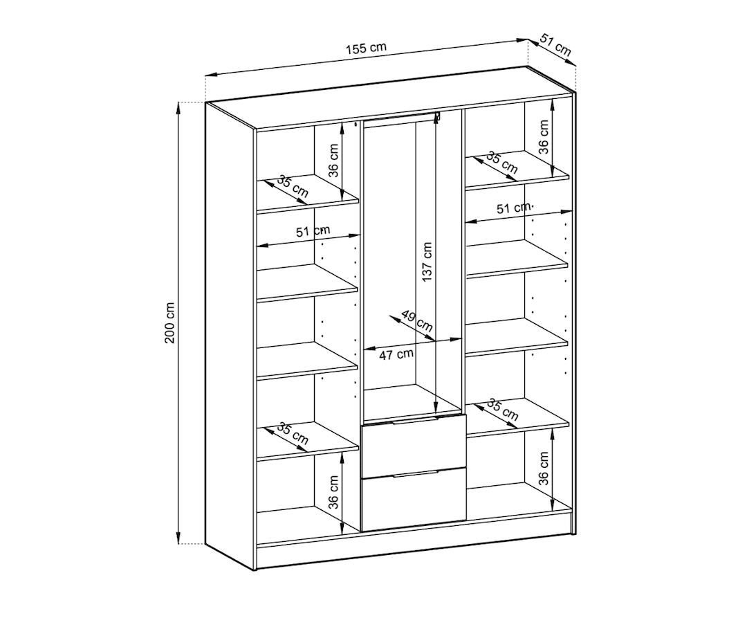 Liberty Nelly Hinged Door Wardrobe 155cm [Mirror]