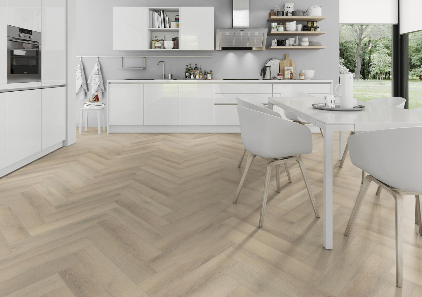 Liberty Lignum Core Seashell Oak Herringbone SPC Rigid Vinyl Flooring