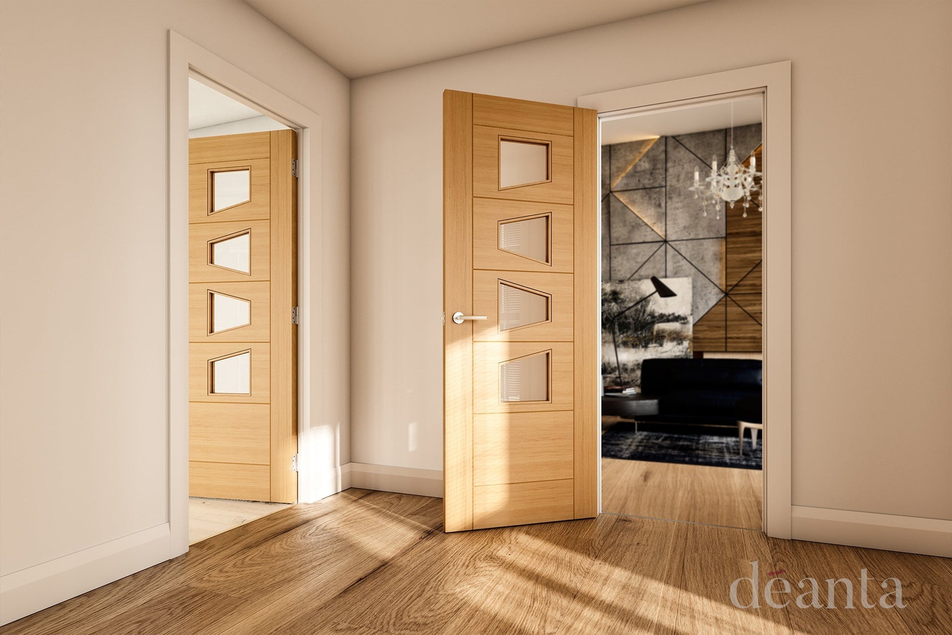 Deanta Internal Seville Oak Prefinished Glazed Door