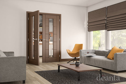 Deanta Internal Seville Walnut Prefinished Glazed Door